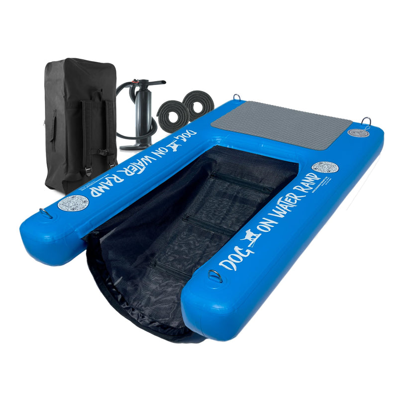 Dog on Water Ramp for Boat, Dock, or Pool. for Dogs up to 200 lbs to Easily Climb Out of the Water. Floatable. Includes Pump, Carry Backpack, Rope. 2025 Model