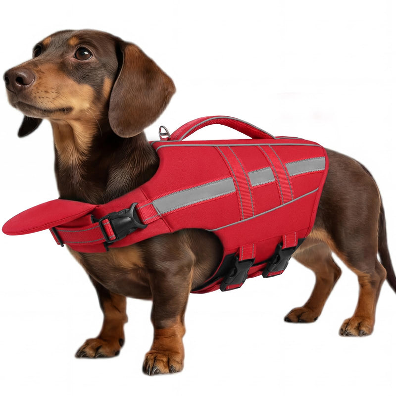 ASENKU Dog Life Jacket, High-Buoyancy Life Vest with Removable Front Float, Rescue Handle and Reflective Strips, Adjustable Swim Vest for Boating, Swimming, Beach(Red S)