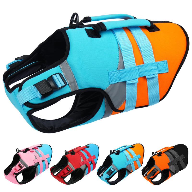 Kuoser Dog Life Jacket with Reflective Strips, High Visibility Dogs Swim Vest with Rescue Handle, Adjustable Dog Life Vest for Swimming, Boating, Pool & Beach, Doggy Lifejacket Small Medium Large Dogs