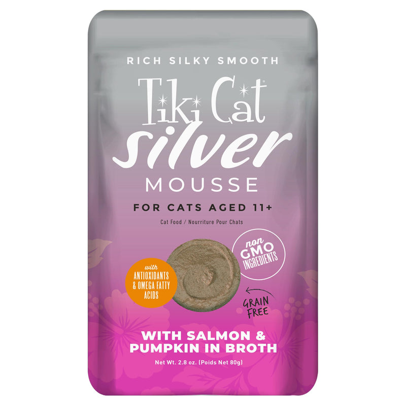 Tiki Cat Silver Mousse Wet Cat Food for Senior Cats, Salmon & Pumpkin, 2.8 oz. Pouch (12 Count)