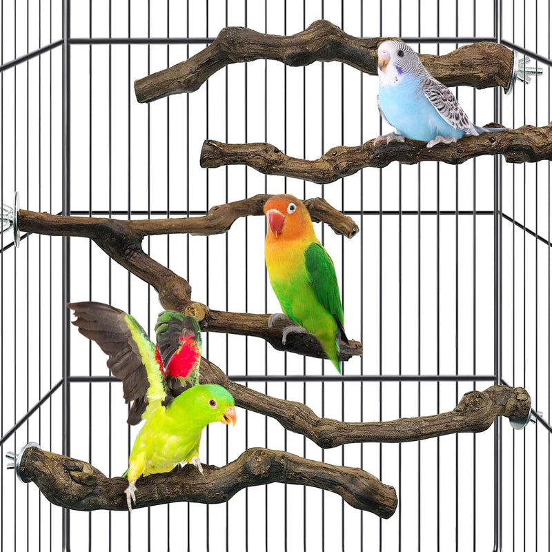 kathson 5pcs Natural Parrot Perch for Cage Wooden Bird Perches Grape Bird Stick Parakeet Climbing Standing Branches Toy