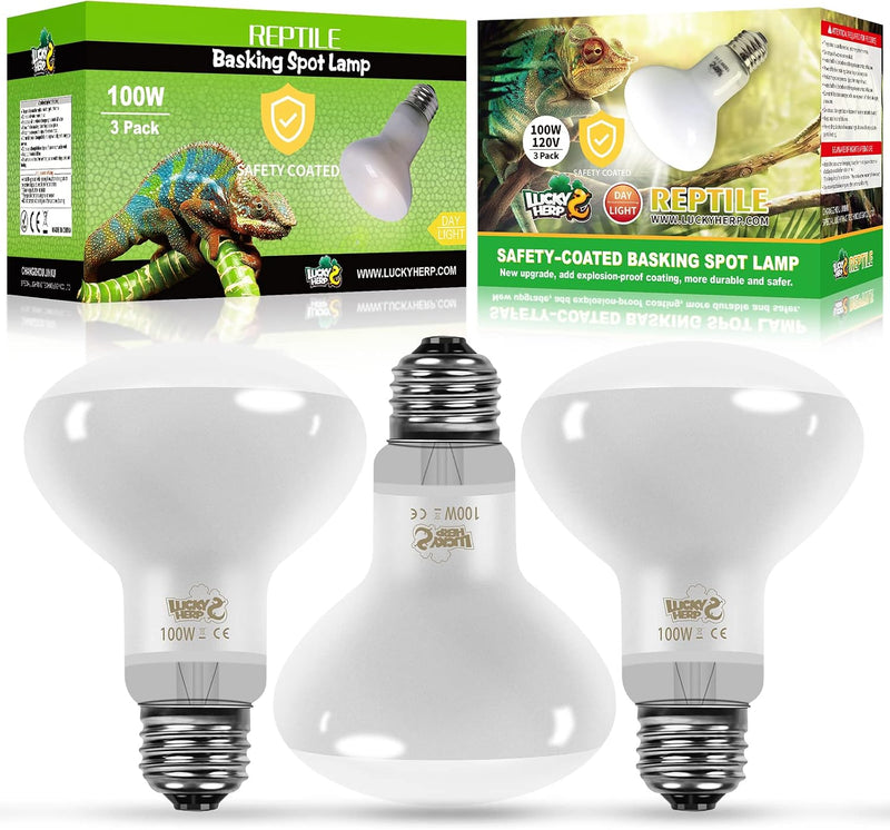 LUCKY HERP New Upgrade 3 Pack 100W Reptile Heat Lamp Bulb (3nd Gen, Safer), Amphibian UVA Heat Light Bulb, Reptile Baski