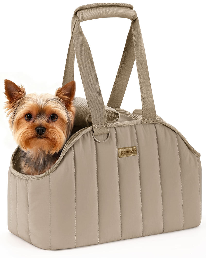 Pecute Dog Purse Carrier, Lightweight Dog Carriers for Small Dogs with Large Pockets, Dog Soft-Sided Carriers up to 6.6lbs, Pet Carrier for Puppy Cat, Suitable for Travel, Subway, Khaki