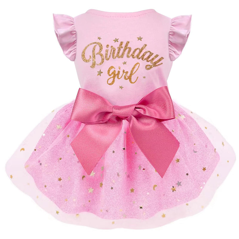 Otunrues Dog Birthday Dress Tulle with Big Bowknot Princess Dog Cat Birthday Outfit Girls Doggie Dresses Clothes for Small Medium Large Dogs Girls Cats Pink M