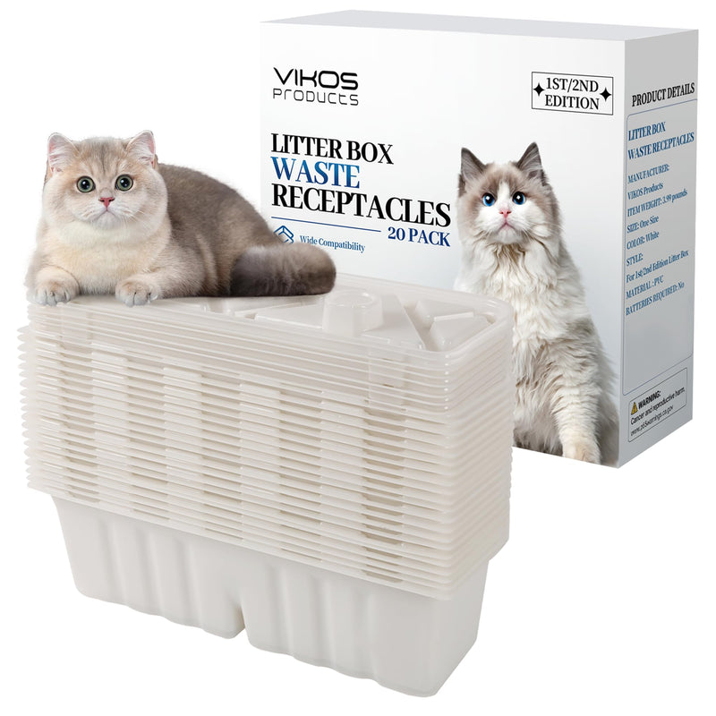 VIKOS Products 20-Pack Litter Box Waste Receptacles Compatible with Littermaid 1St/2nd Edition Automatic Cat Litter Box, Disposable Waste Receptacles for Littermaid, Convenient & Odor-Free Disposal