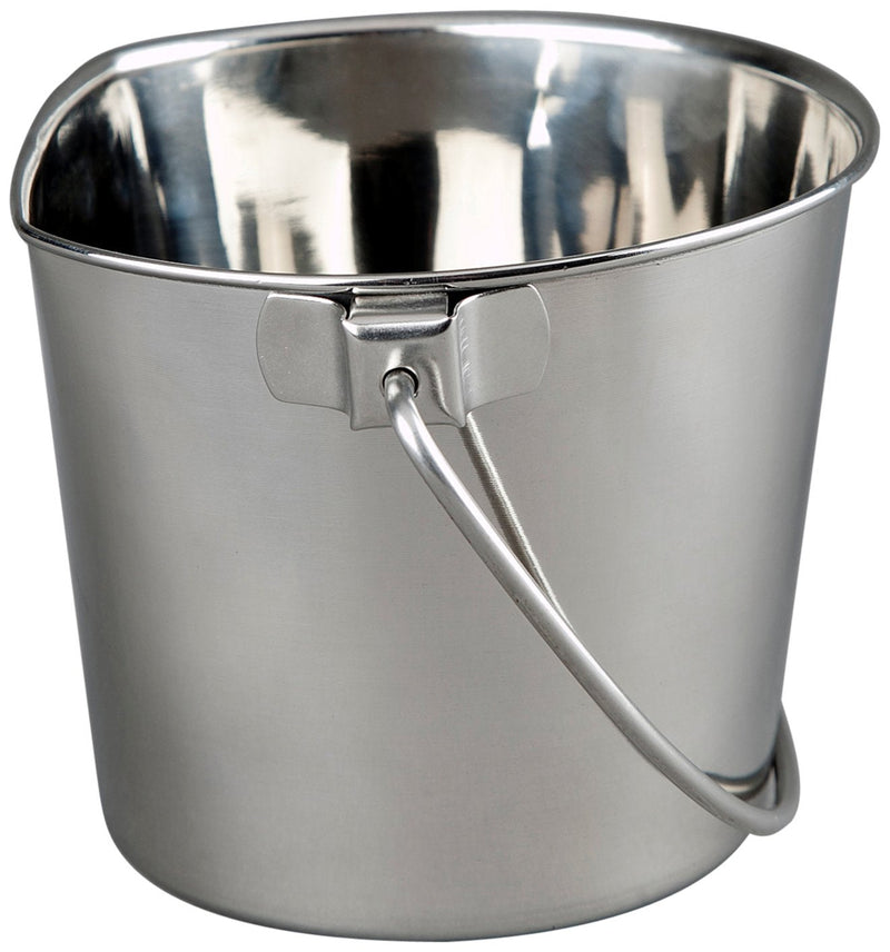 Advance Pet Products 2 Quart Heavy Duty Stainless Steel Flat Side Bucket | Durable Food & Water Pail for Dogs, Cats, Kennels, Cages and Critter Crates | Multi-Purpose Bucket