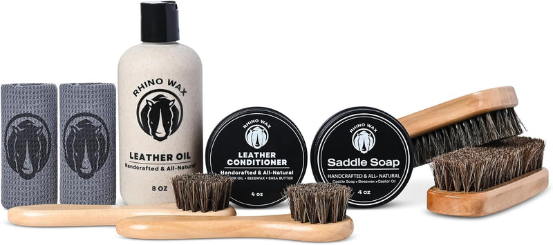 Rhino Wax - Complete Saddle Soap and Horse Tack Kit -Includes: SaddleSoap - Leather Conditioner - Oil - Brushes - Cloths