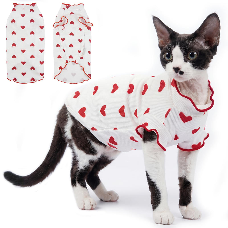 DENTRUN Heart Pattern Sphynx Hairless Cats Shirt, Kitten T-Shirts with Perlin Sleeves, Breathable Cat Wear Cute Sweater Adorable Hairless Cat's Clothes Vest Pajamas Jumpsuit