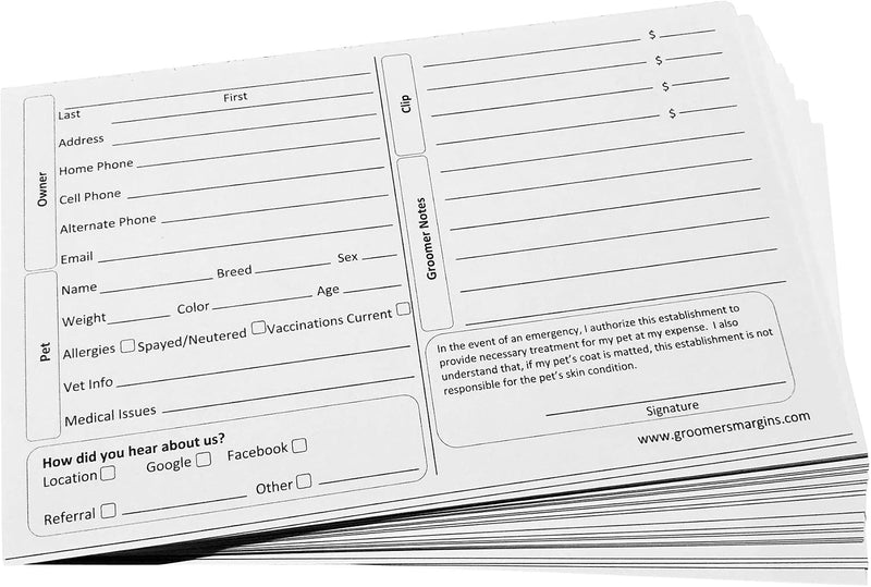 100 Dog Grooming Client Cards 5X8 Inch Client Profile Cards Dog Grooming Salon Must Haves for Pet Kennel Records, Groome