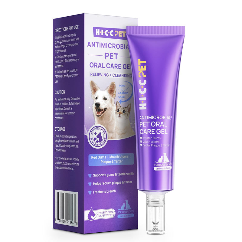 HICC PET Dog Dental Gel, Vet-Trusted Teeth Cleaning Gel for Dogs & Cats, Pet Breath Freshener, Maintains Gum Health, Natural Enzymatic Oral Repair Gel Kit, No Brushing Required, Non-Toxic. 2 fl oz