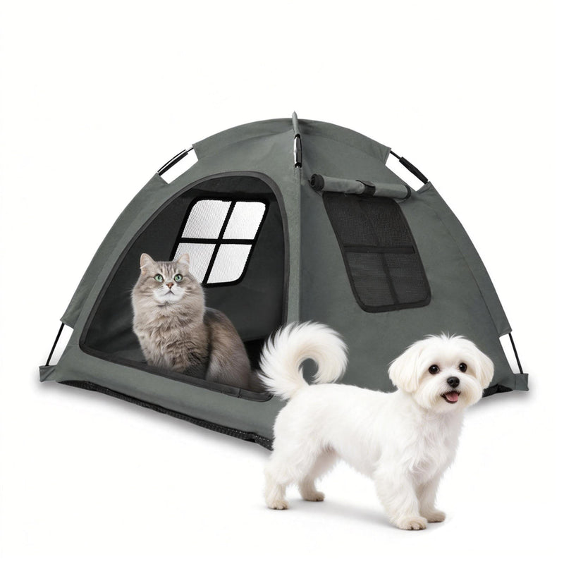 Nockovi Anti-Anxiety Open Pet Tent, Calming Hideaway Monitoring Bed for Cats & Small Dogs, Breathable Mesh, Tool-Free Setup, Indoor Outdoor Travel, Grey