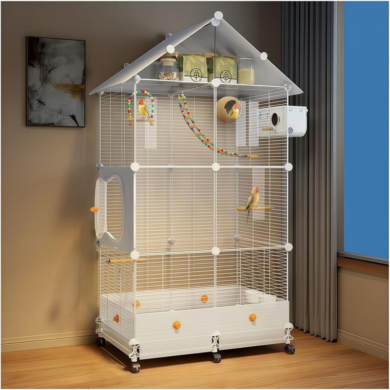 60in Large Flight Bird cage,Equipped with Bird's Nest,Ladder,Swing,Feeder,etc.with Wheels for Easy Outdoor Movement,Suit