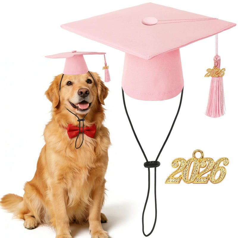 JULMELON Pet Graduation Caps with 2026 Pink Tassels, Dog and Cats Graduation Pink Hats Adjustable Mini Graduation Caps for AKC Graduation Photo Props Holiday Costume Accessories