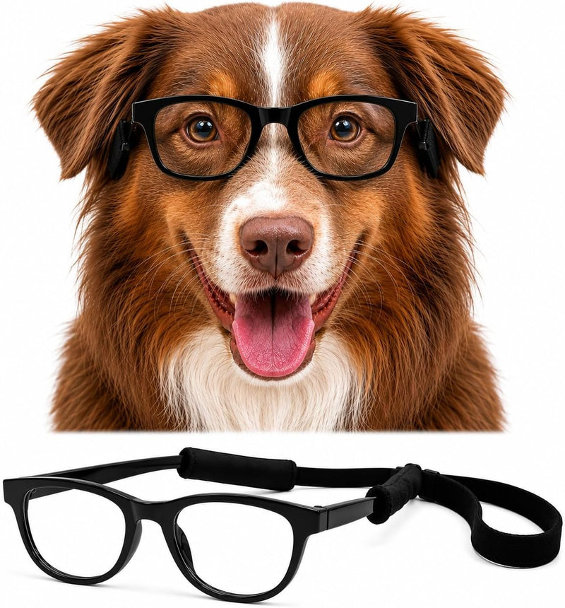 G003 Dog Pet Retro Glasses Hipster Nerd Costume Clear Lens Sunglasses Fits Medium Dogs 18-40 lbs (80s Black-Clear)