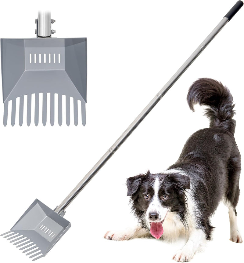 Heavy Duty Pooper Scooper 66in Tempered Spring Steel Scoop Long Stainless Steel Handle Dog Pooper Scooper for Large Dogs