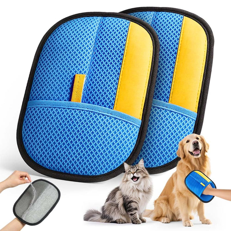 JGLXF 2026 Thickened Electrostatic Pet Hair Removal Gloves (2 Pcs) - Reusable Strong Grooming Gloves for Cats & Dogs, Hair Remover Gloves for Couch, Furniture, Carpet, Car Seats & Clothing Blue