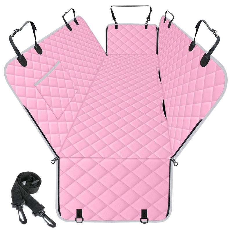 NECKORY Waterproof Dog Car Seat Cover for Back Seat - Durable, Scratch Proof Pet Hammock with Nonslip Design & Storage Pockets, Fits Cars, SUVs, Trucks - L, Pink/Grey