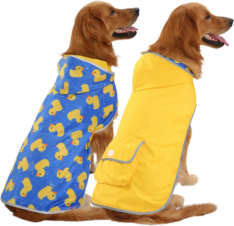 HDE 2-in-1 Reversible Dog Raincoat Hooded Poncho Rain Jacket YLW Duck XL
