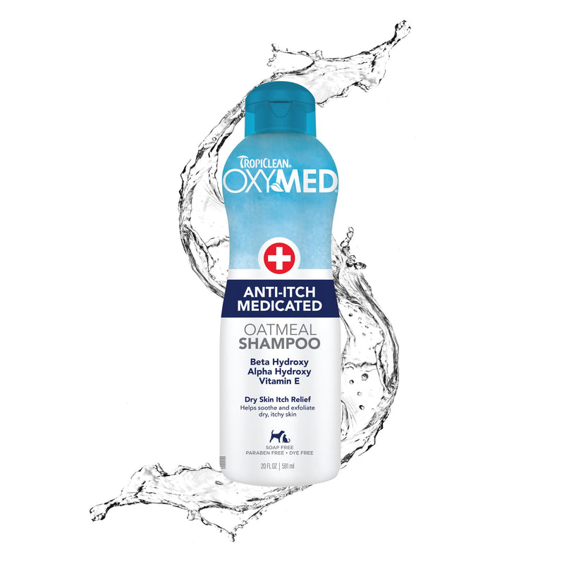TropiClean OxyMed Dog Shampoo for Allergies and Itching , Medicated Oatmeal Shampoo for Dry Itchy Skin, Seborrhea, & Hot Spots, Cat Safe, 20oz.