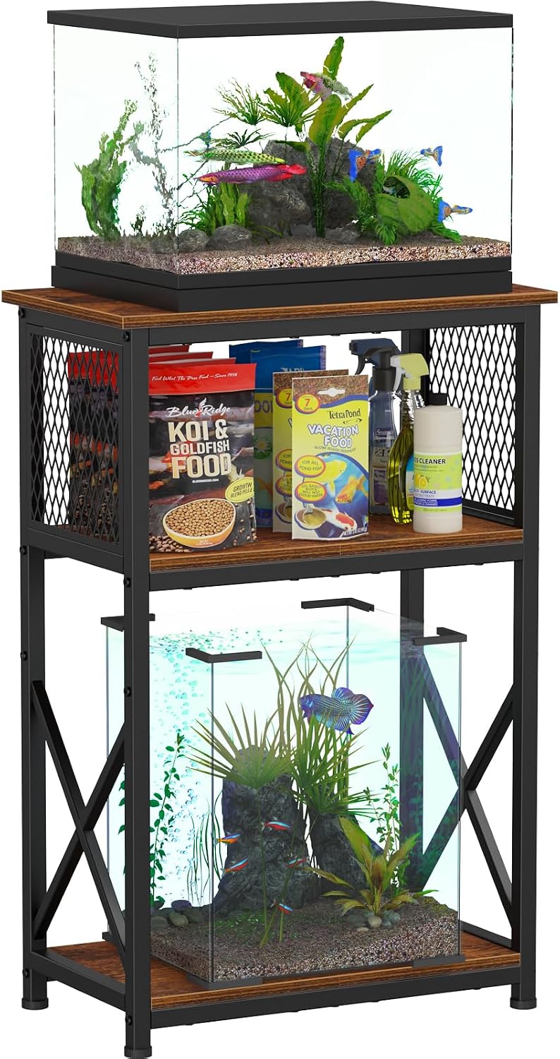 Snughome 10 Gallon Aquarium Stand, 3-Tier Storage Fish Tank Stand 220 lb Top, Fits 5/10 Gallon , Waterproof / Small Spac