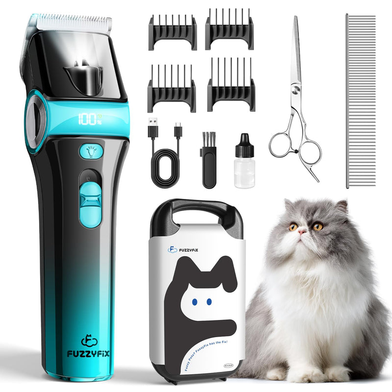 FuzzyFix Cat Clippers for Grooming with 5-in-1 Blade, Cat Grooming Kit Cordless Rechargeable Hair Trimmer Detachable Stainless Steel Blade Pet Shaver for Small Kitty Paw Face Head Body