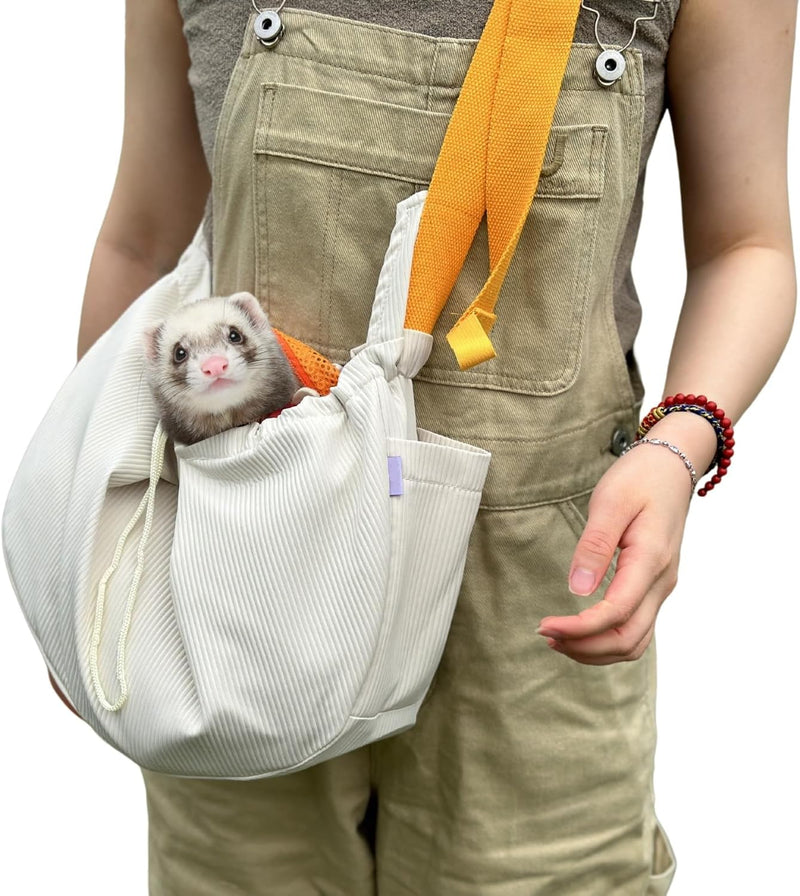 Ferret Sling Carrier, Front Backpack for Ferret Rabbit Puppy Kitten (Beige)