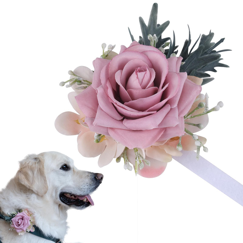 PAWLARISPETS Pet Collar Flower Dog Wedding Flower Bow Tie Removable Floral Accessory for Dog Collar Elegant Rose Charm for Wedding Ceremony Puppies Cats Grooming, Pet Photo Prop (Pink)