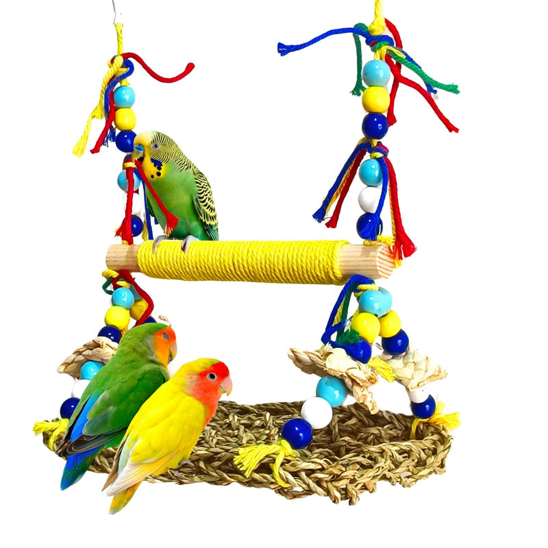XLpeixin Parakeet Swing Toys,Natural Bird Grass Mat Toys Parrot Climbing Hammock with Perch Toys for Cockatiel, Sun Conure, Lovebird, Budgie