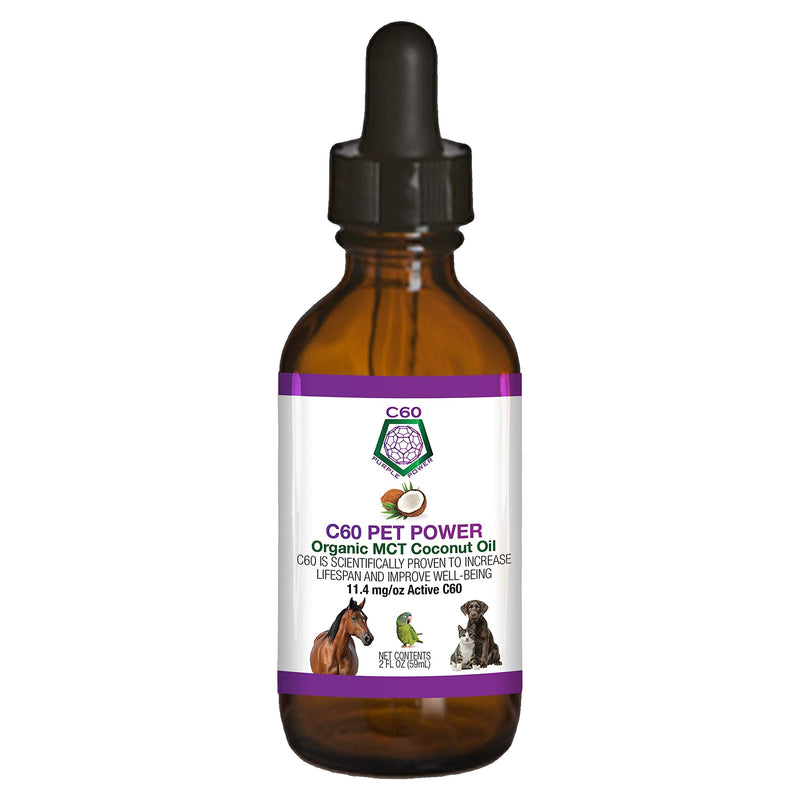 C60 Power for Pets - C60 in Organic MCT Coconut Oil, Natural Wellness Support for Dogs & Cats, Pure Carbon Fullerenes, Promotes Healthy Aging, Energy, & Mobility - 2 fl oz Bottle