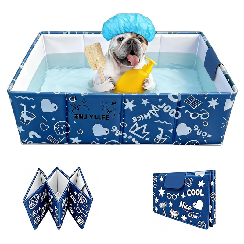 Foldable Dog Bathtub for Small to Medium Dogs & Cats, Collapsible Pet Bath Tub for Shower/Kitchen Sink, Thickened Insulated Base, Portable & Space-Saving Puppy Wash Basin, 27.5