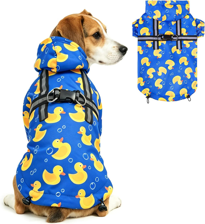 PUPTECK Dog Raincoat with Hood & Harness Built-in, Waterproof Dog Rain Jacket Slicker Poncho Reflective Vest Clothes for