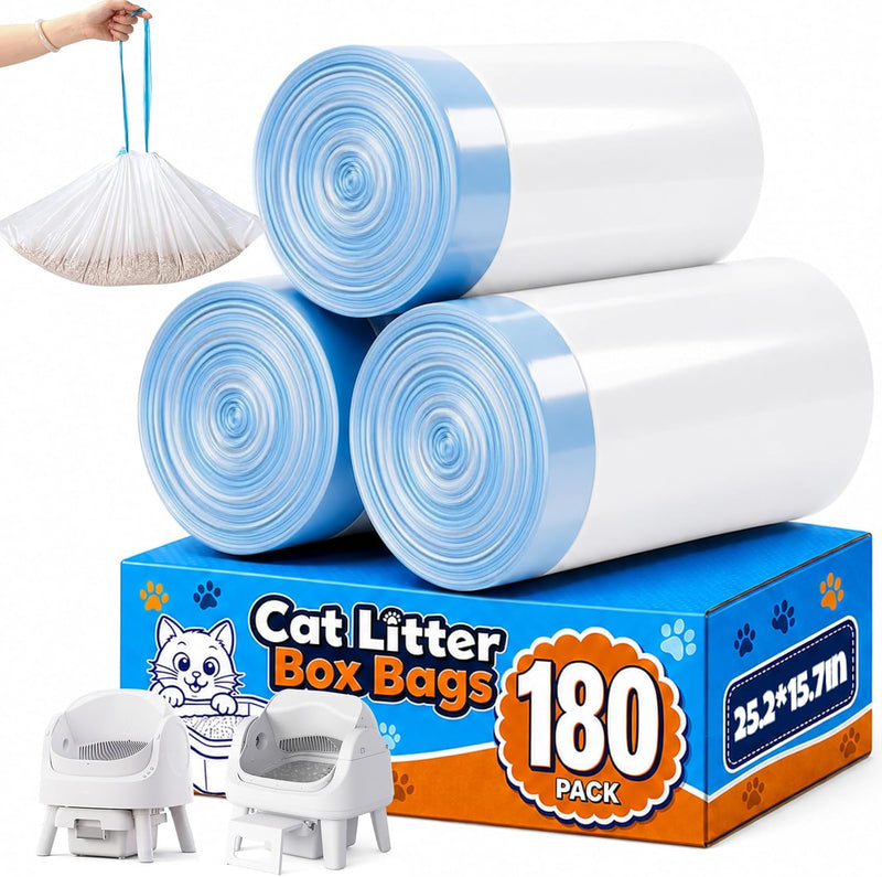 180 Count Automatic Cat Litter Box Liners, Drawstring Waste Bags
