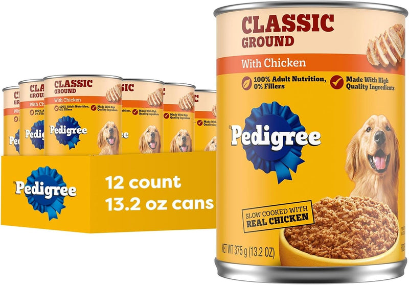 Pedigree Chopped Ground Dinner Wet Dog Food, Chicken, 13.2 oz, 12 Count