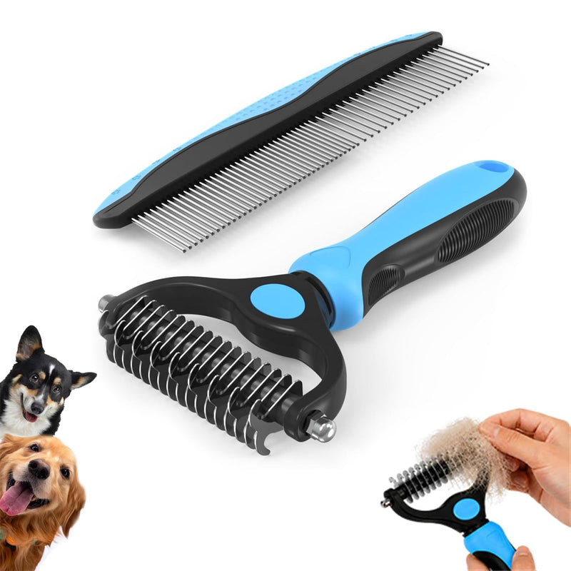 Vivanchor Pet Pro, Double-Sided Pet Pro Grooming Tool, Pets Knotter Dogs and Cats for Grooming Hair Pets Tools, Pet Grooming Tool for Removing Loose Hair, Mats, Tangles Undercoat (blue+comb)