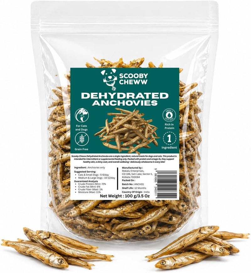 3.5oz Dehydrated Anchovies Fish Sprats for Dogs, 100% Natural Single-Ingredient Fish Treat, High-Protein, Grain-Free Dog
