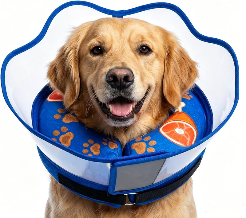 Inflatable Dog Cat Cone Collar with Transparent Shield for After Surgery-M+