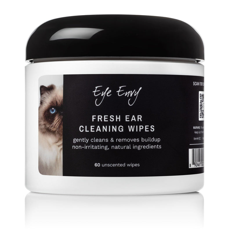 Eye Envy Fresh Ear Cleaning Wipes for Cats. Made in The USA from Natural Ingredients. Unscented. Safe and Non-Irritating. Removes Dirt, Debris, and Wax buildup. 60 Count.