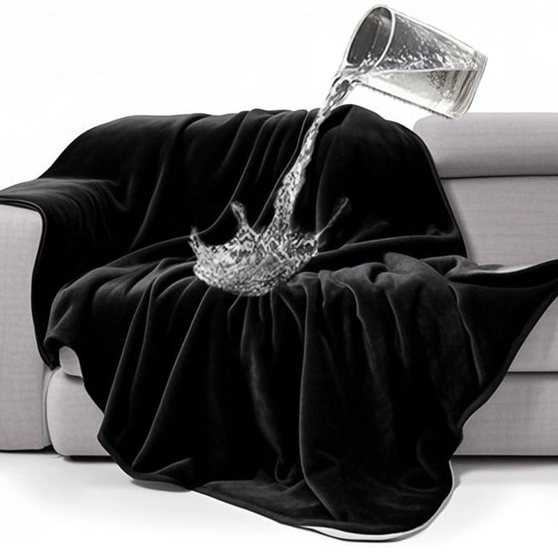gogobunny Waterproof Bed Blanket, Reversible Sherpa Fleece Throw Blanket for Dog Puppy Cat, Furniture Cover Protects Bed Couch Sofa from Liquid Pee and Pet Fur (Black, 50x60 inches)