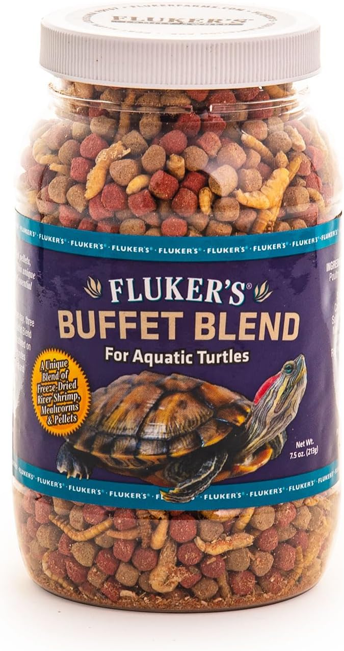 Fluker's Buffet Blend Aquatic Formula, Turtle Food with Freeze, Dried Shrimp, Mealworms, and Vitamin Enriched Pellets, 7