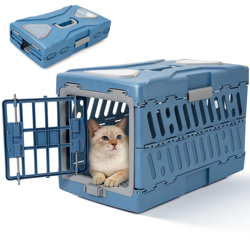 Pet Carrier for Cats & Small Dogs, Foldable & Durable Hard Cat Carrier Plastic, 2-Door 360° Ventilation Clear Top Pet Travel Kennel Crate for Longer Traveling Upto 22Lbs (22.0