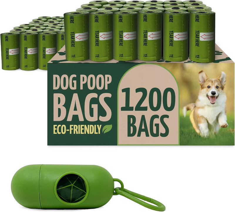 Reli. Biodegradable Dog Poop Bags w/Holder (1200 Count - 80 Rolls Bulk)