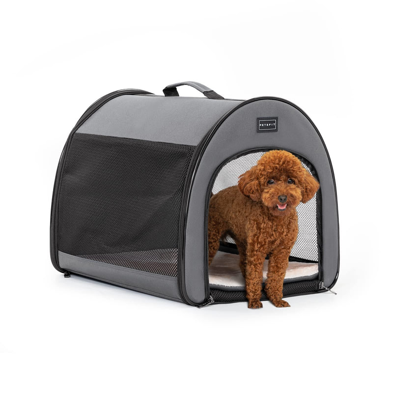 PETSFIT Soft Dog Crate, Travel Dog Crate - 19 Inch Lightweight, Roomy, Easy to Set Up, Sturdy Portable Dog Kennel with Thick Mat Grey