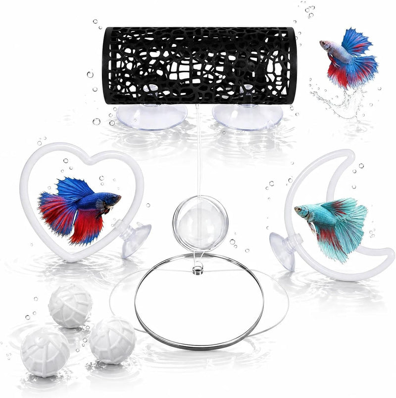 7Pcs Betta Fish Toys, Tank Accessories, Mirror & Training Rings