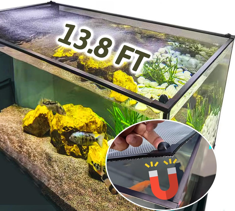 7.5 FT DIY Magnetic Fish Aquarium Anti-Jumping Net Cover, Mesh Screen Netting for Top Cover, Lid Prevents Reptiles from