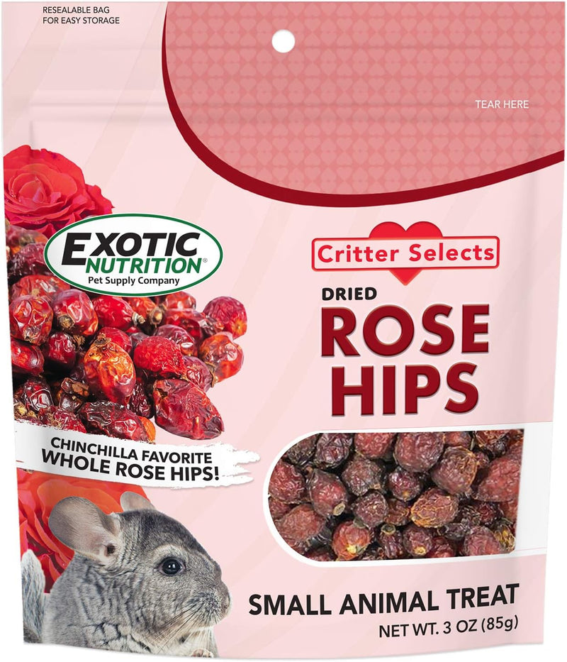 Exotic Nutrition Dried Rose HIPS (3 oz.) - Healthy Natural Treat - Chinchillas, Guinea Pigs, Rabbits, Prairie Dogs, Degu