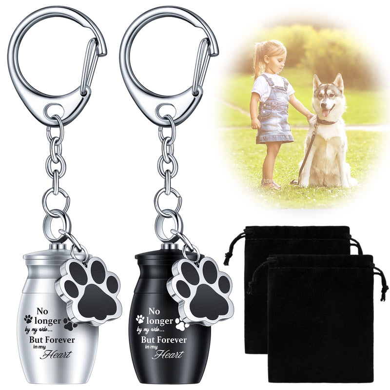 Tudomro 2 Pcs Pet Dog Urns Keychain for Ashes with 2 Storage Bags Small Cat Cremation Keepsake Jewelry Paw Print Memorial Urn