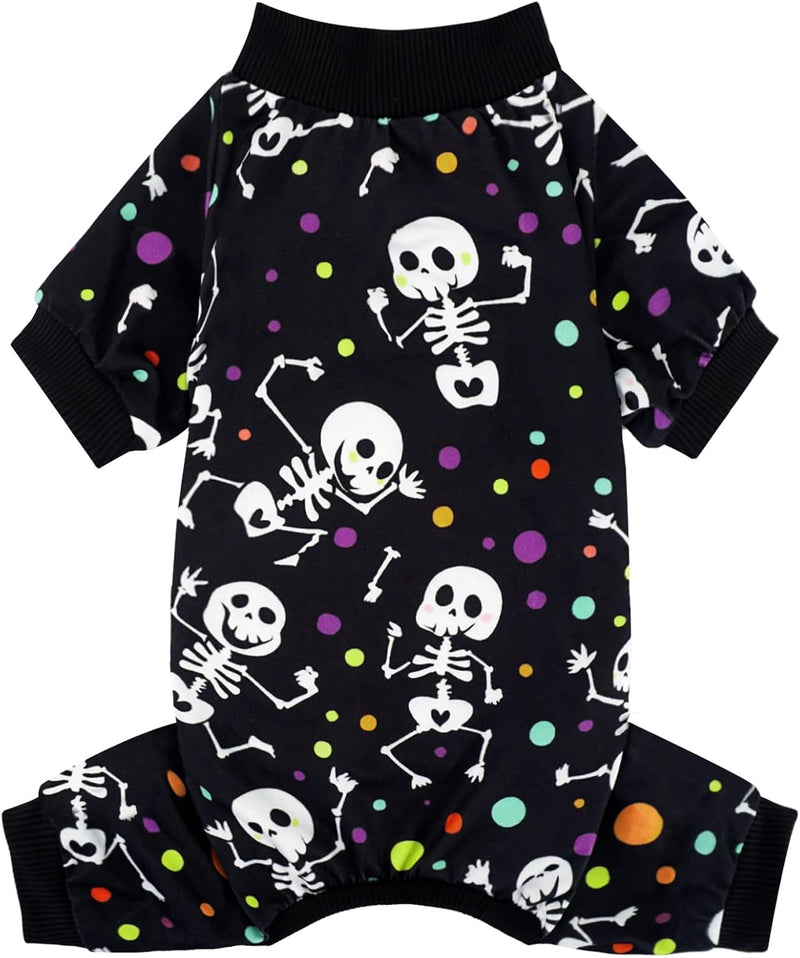 XPUDAC Dog Halloween Pajamas for Small Medium Dogs Skull Costume Soft Puppy Clothes Pet Outfit cat Jumpsuits, Medium