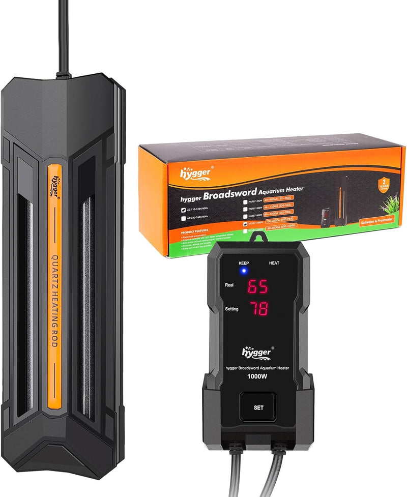 hygger 300W Aquarium Heater with Controller, Adjustable & Submersible Fish Tank Heater with Digital Display Safety Tripl