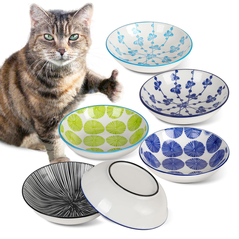 Ceramic Cat Bowls with Non-Slip Silicone Bottom,6 Pack Cat Food Bowl,Anti Whisker Fatigue Cats Dishes for Indoor Cats,Healthy Ceramic Kitten Plates for Daily Feeding Gift Choice (Classic)