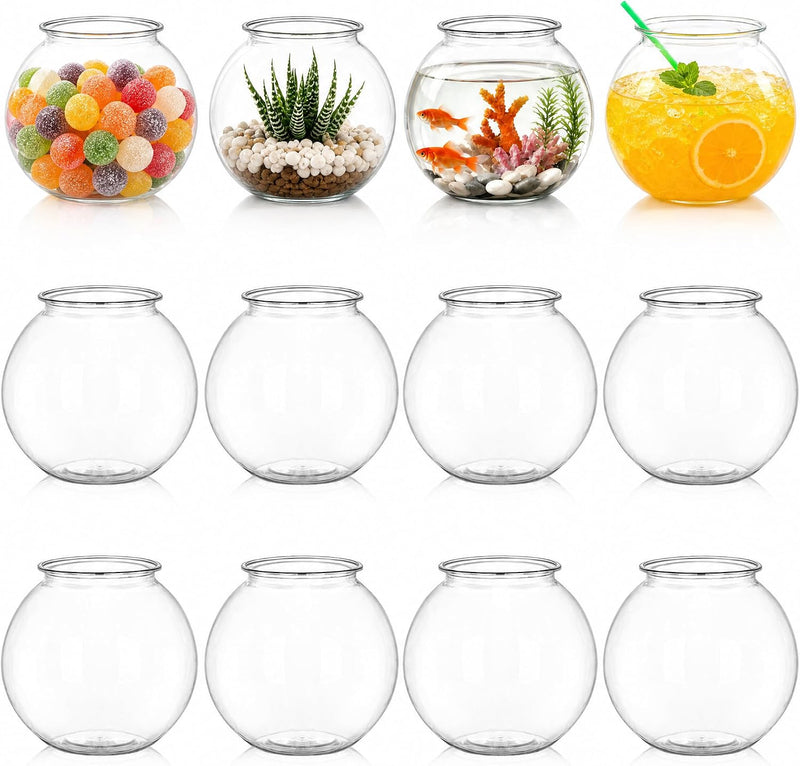Okllen 12 Pack Plastic Ivy Bowls, 16 Oz Round Fish Bowl Unbreakable Vases Bowls for Home Decor, Carnival Games, Candy, P